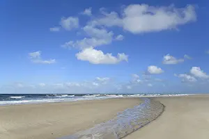 Deserted Sandy Beach Scene Stampe: Waves running out at the sandy beach