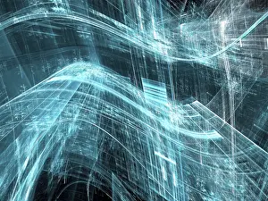 Arte Digitale Stampe: Background tecnologico ondulato con griglia.