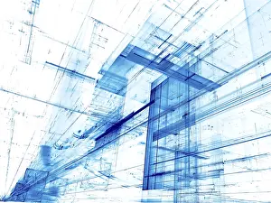 Fractal Art Background Stampe: White and blue technology background - abstract computer-generated image