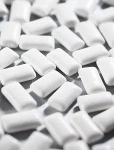 Unhealthy Snack Options Stampe: White rectangular chewing gum on grey