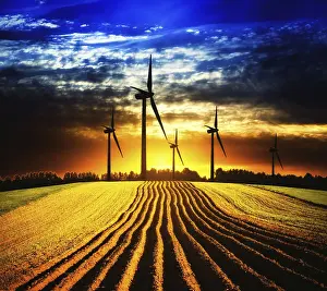 Windmill At Sunset Stampe: Windmill at sunset