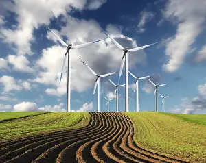 Ecofriendly Renewable Energy Source Stampe: Windmills