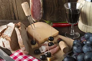 Bread And Cheese Platter Stampe: Wine - ham - bread, a tasty one eats