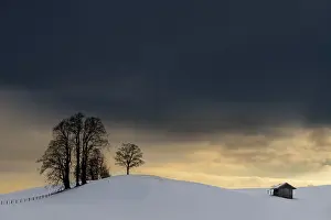 Winter Landscape Bavaria Germany Stampe: Winter landscape against a dramatic sky