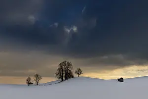 Winter Landscape Bavaria Germany Stampe: Winter landscape against a dramatic sky