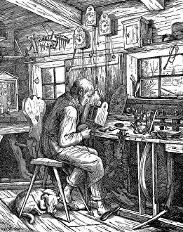 Traditional German House Stampe: Workshop of a clockmaker in the Black Forest
