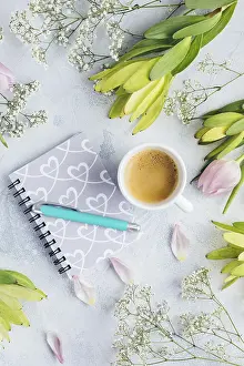 Office Work Station Setup Stampe: Workspace with diary, notebook