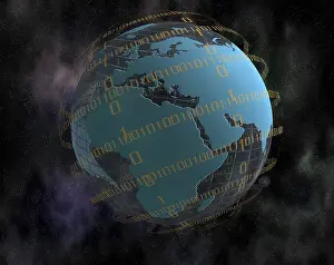 Globalisation Concept Image Stampe: World globe and binary code
