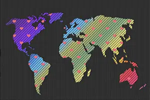 Flat Earth Map Template Stampe: World map design with heart pattern