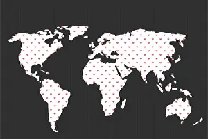 Flat Earth Map Template Stampe: World map design with heart pattern