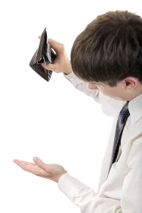 Jobless Crisis Stampe: Young Man Checking Empty Wallet