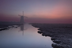 European Water Scenery Stampe: Dutch windmill