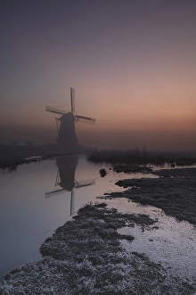 Reflections On Water Surface Stampe: Dutch windmill