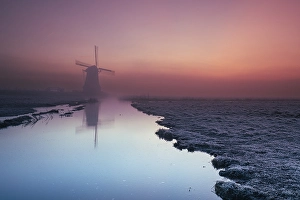 European Water Scenery Stampe: Dutch windmill