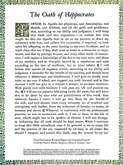 Ippocratico Stampe: Giuramento di Ippocrate, 1938.