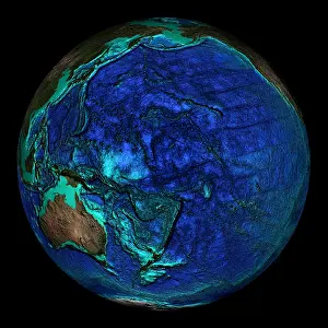 Pacific Ocean Map Stampe: Topographical Map of Coordinates 0 N, 180 E
